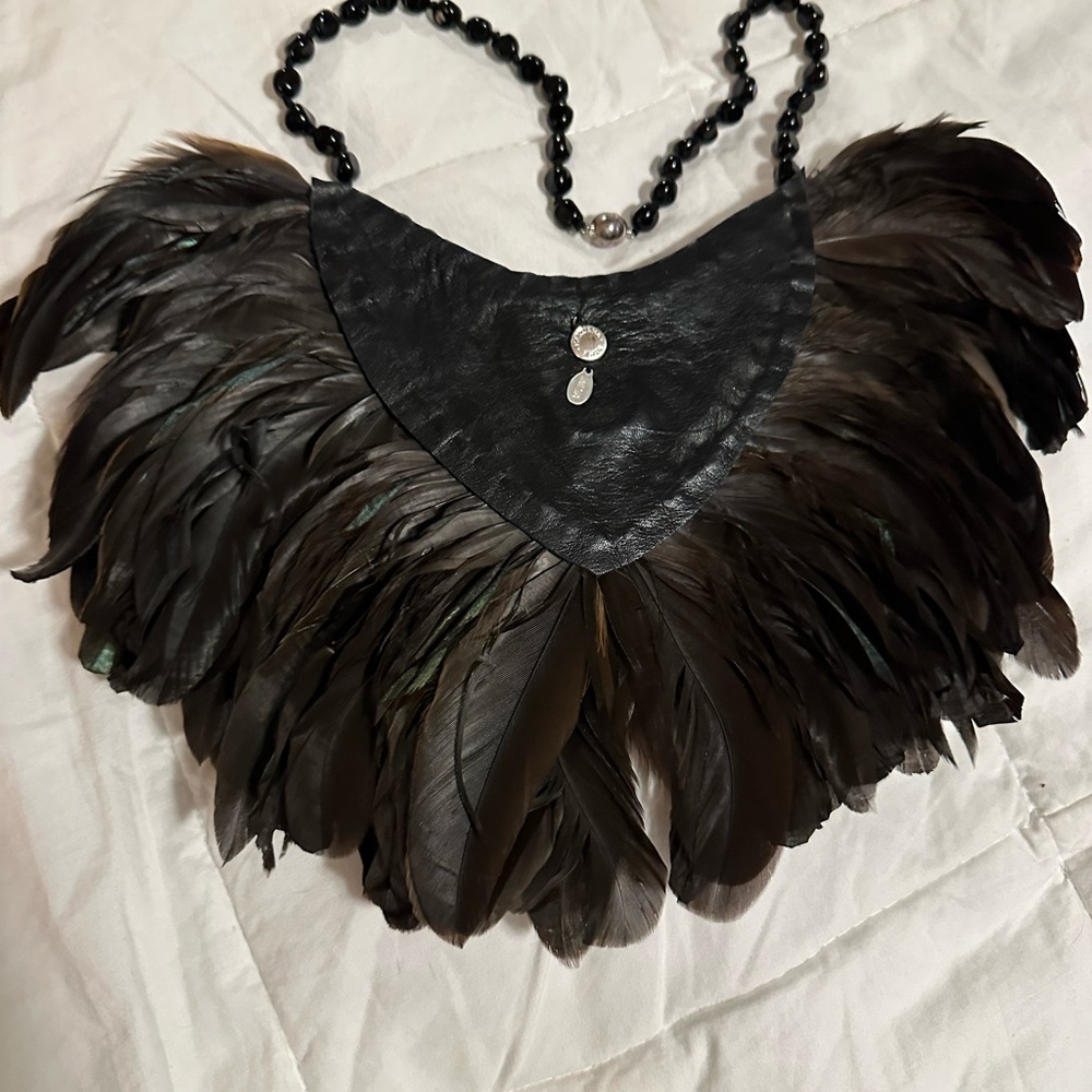 Valextra Black Leather and Feather Necklace - Picture 2 of 9